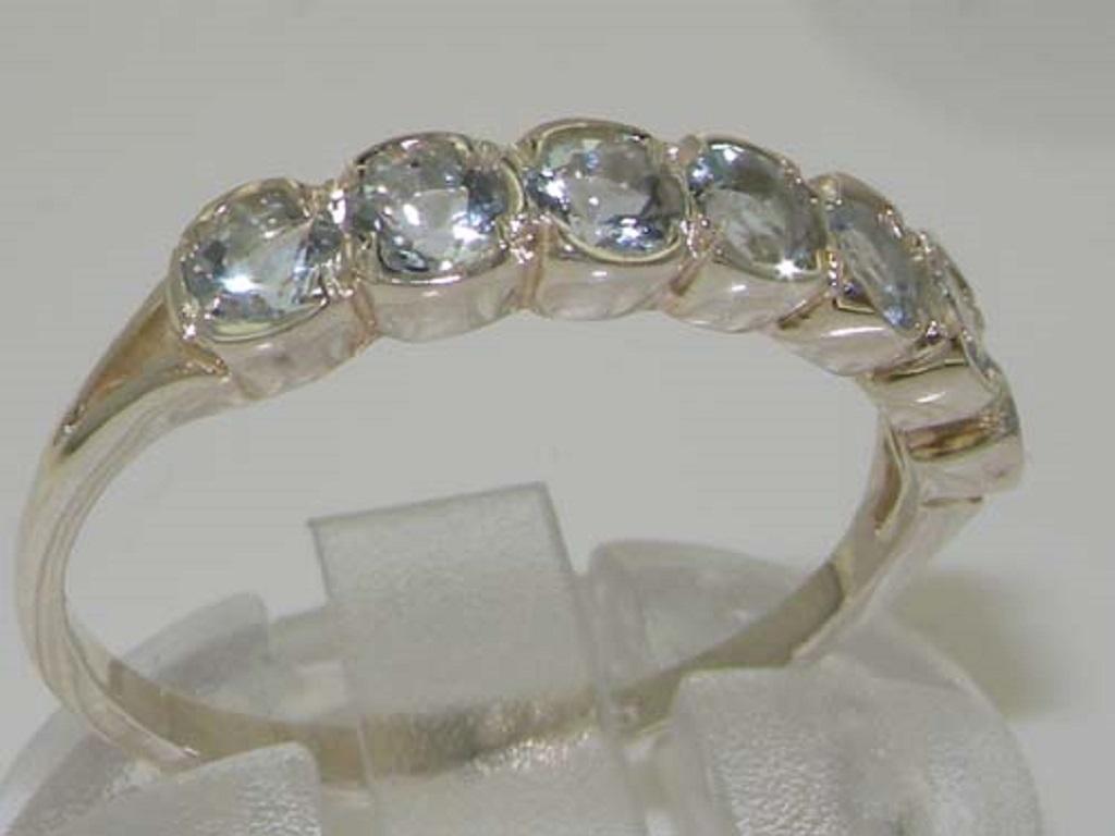 For Sale:  Solid 10K White Gold Natural Aquamarine Wave Half Eternity Ring Customizable 4