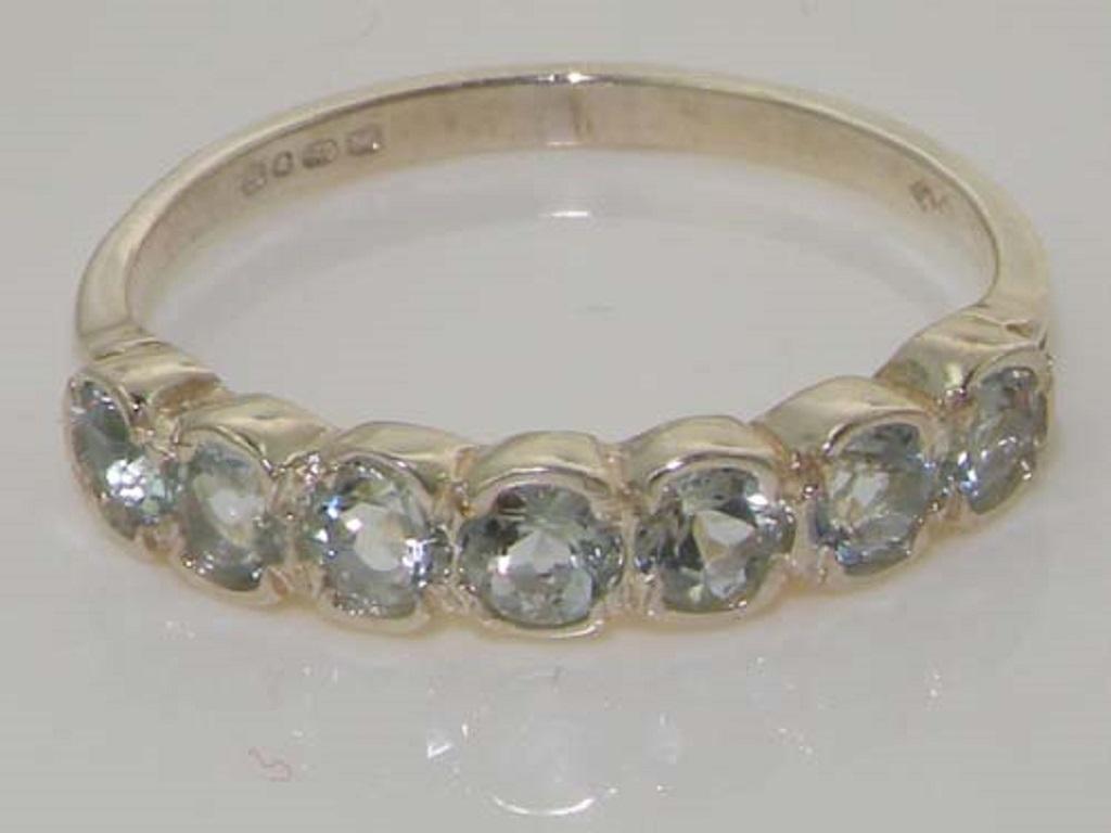 For Sale:  Solid 10K White Gold Natural Aquamarine Wave Half Eternity Ring Customizable 6