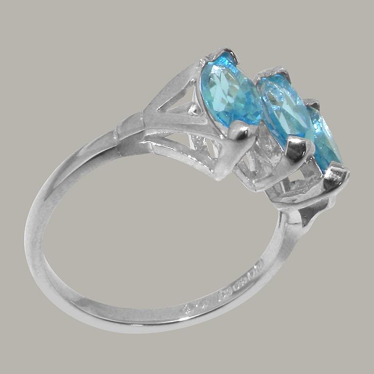 For Sale:  Solid 10k White Gold Natural Blue Topaz Womens Trilogy Ring Customizable 3