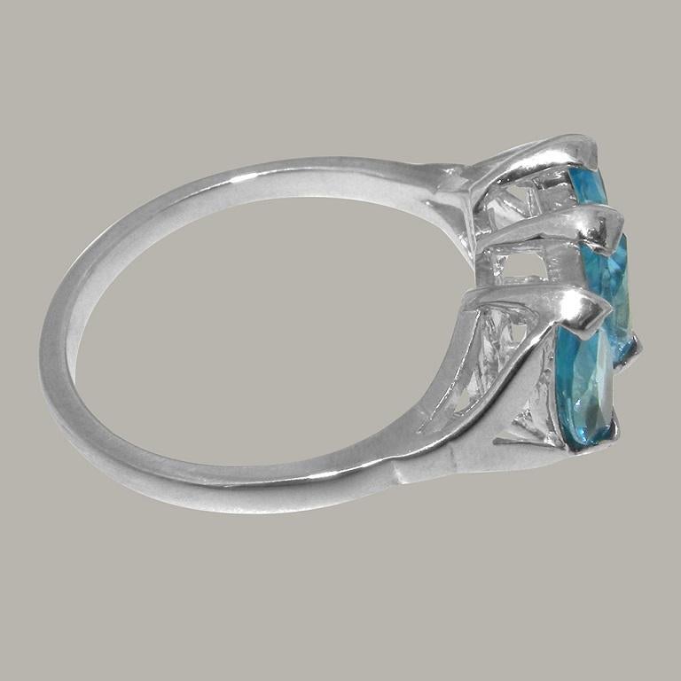 For Sale:  Solid 10k White Gold Natural Blue Topaz Womens Trilogy Ring Customizable 4