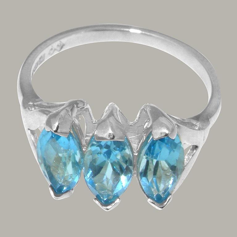 For Sale:  Solid 10k White Gold Natural Blue Topaz Womens Trilogy Ring Customizable 5