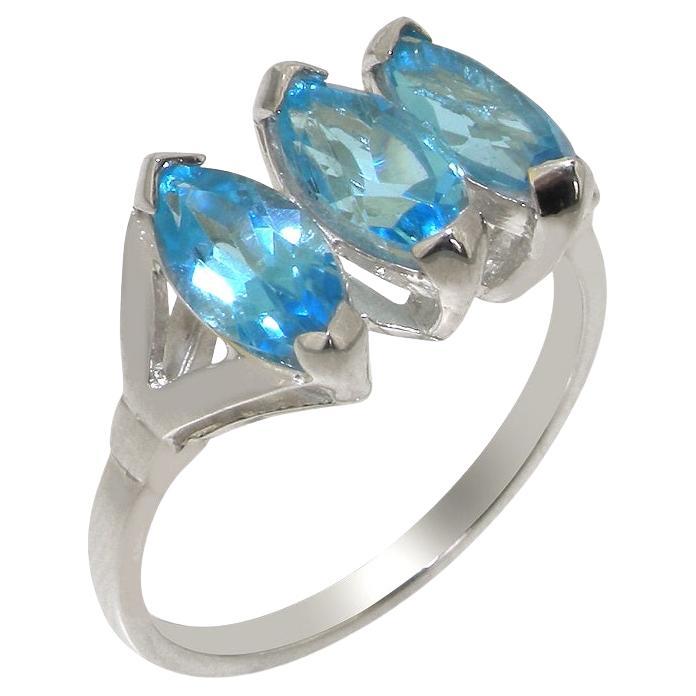 For Sale:  Solid 10k White Gold Natural Blue Topaz Womens Trilogy Ring Customizable