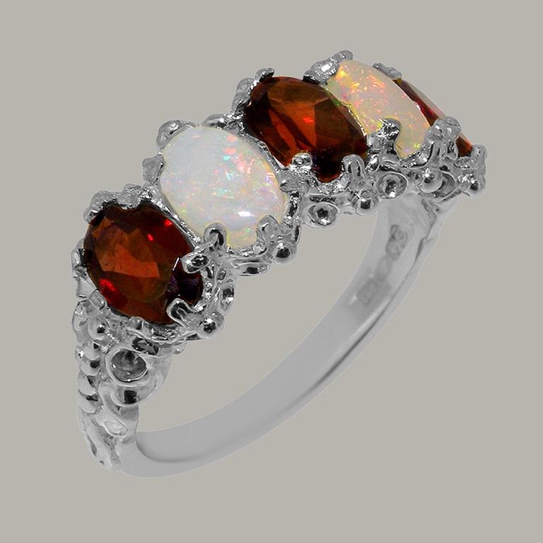 For Sale:  Solid 10k White Gold Natural Garnet & Opal Womens Eternity Ring Customizable 2