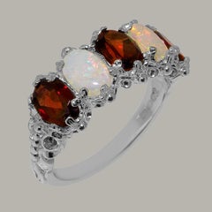 Solid 10k White Gold Natural Garnet & Opal Womens Eternity Ring Customizable