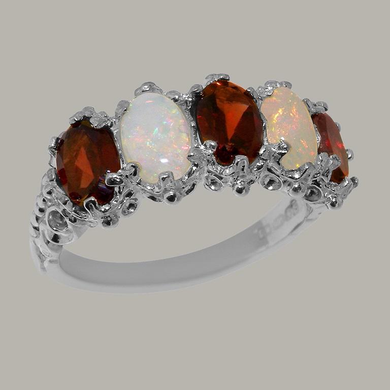 For Sale:  Solid 10k White Gold Natural Garnet & Opal Womens Eternity Ring Customizable 3