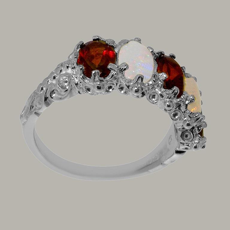 For Sale:  Solid 10k White Gold Natural Garnet & Opal Womens Eternity Ring Customizable 4