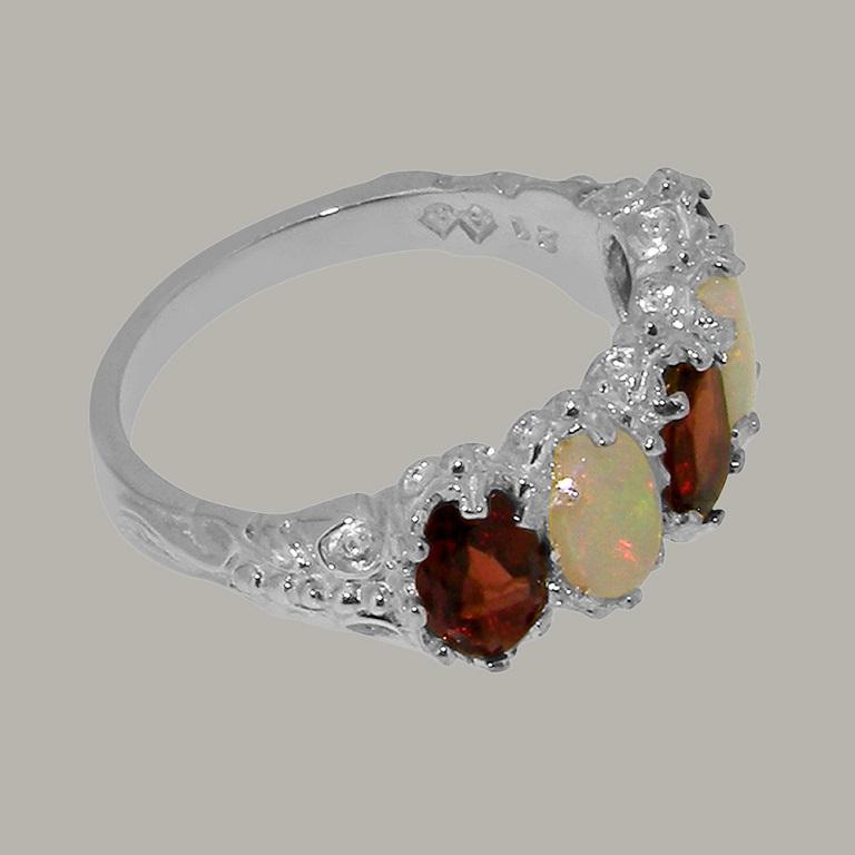For Sale:  Solid 10k White Gold Natural Garnet & Opal Womens Eternity Ring Customizable 5