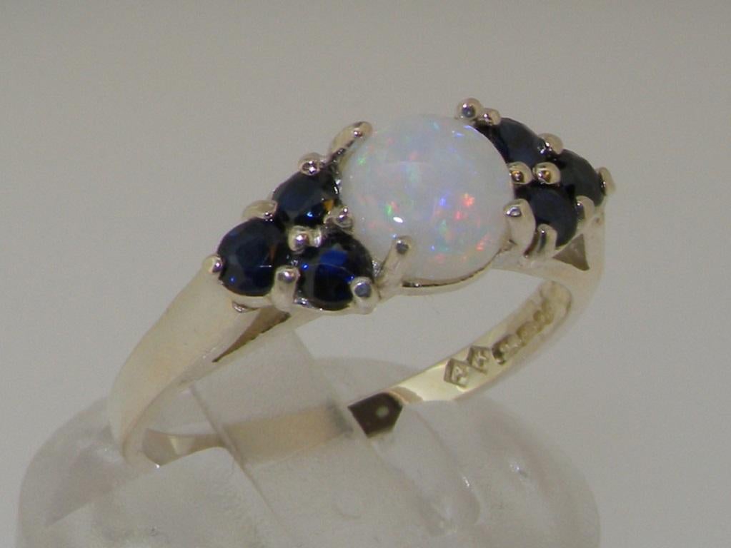 Im Angebot: Damen-Cluster-Ring aus massivem 10k Weißgold mit natürlichem Opal und Saphir, anpassbar () 2