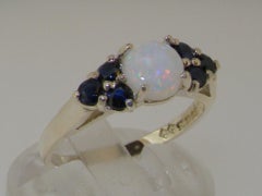 Damen-Cluster-Ring aus massivem 10k Weißgold mit natürlichem Opal und Saphir, anpassbar