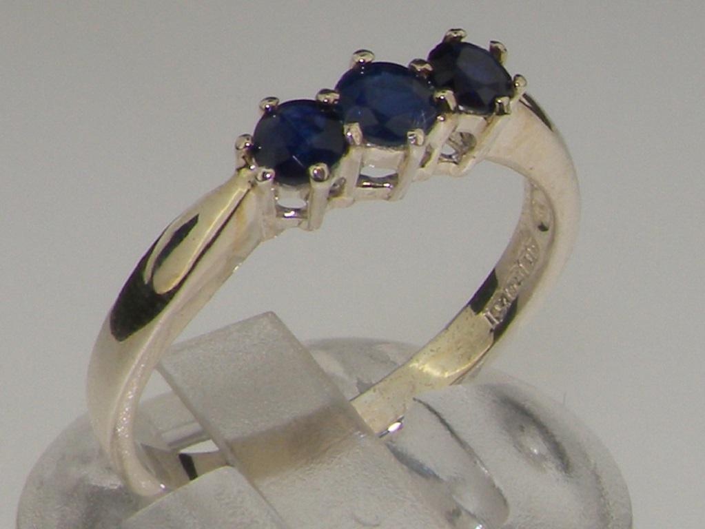 For Sale:  Solid 10k White Gold Natural Sapphire Womens Trilogy Ring, Customizable 2