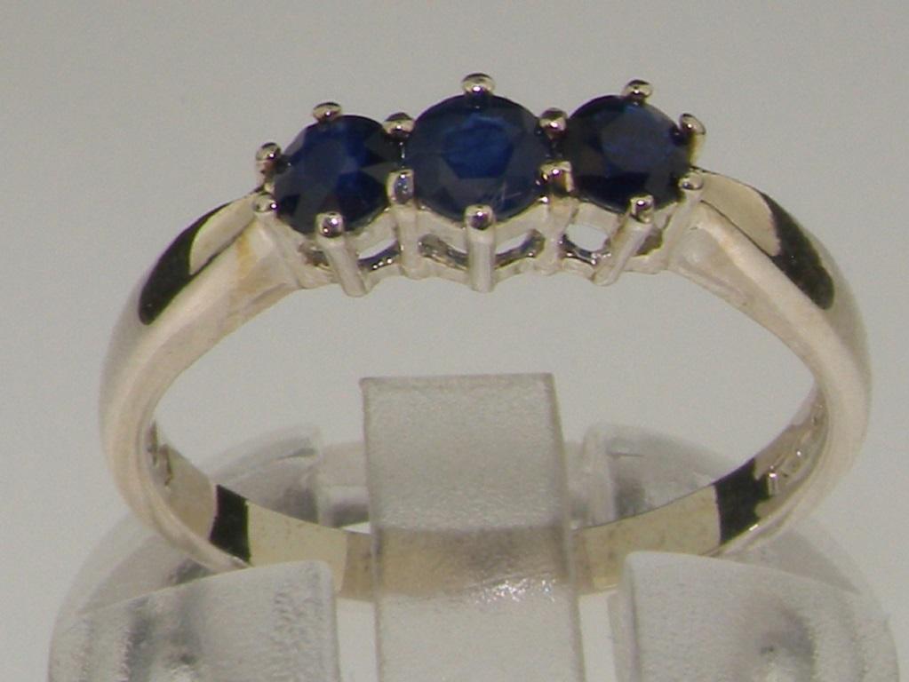 For Sale:  Solid 10k White Gold Natural Sapphire Womens Trilogy Ring, Customizable 3
