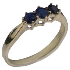 Solid 10k White Gold Natural Sapphire Womens Trilogy Ring, Customizable