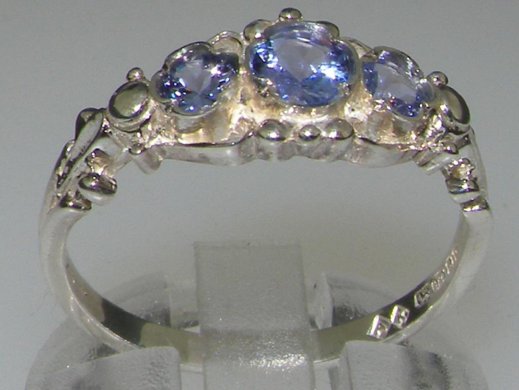 For Sale:  Solid 10k White Gold Natural Tanzanite Womens  Trilogy Ring Customizable 3