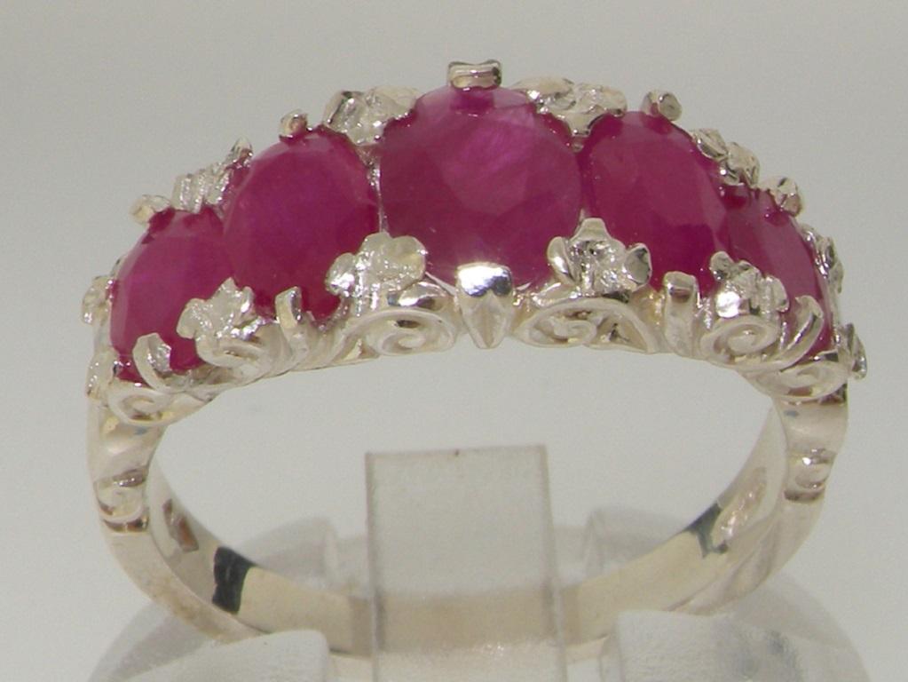 For Sale:  Solid 10K White Gold Ruby Five Stone Ring Engagement Ring Customizable 2