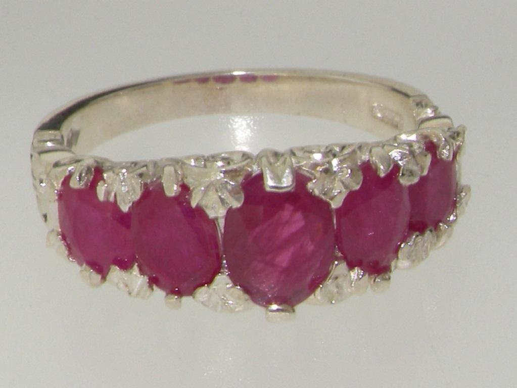 For Sale:  Solid 10K White Gold Ruby Five Stone Ring Engagement Ring Customizable 5
