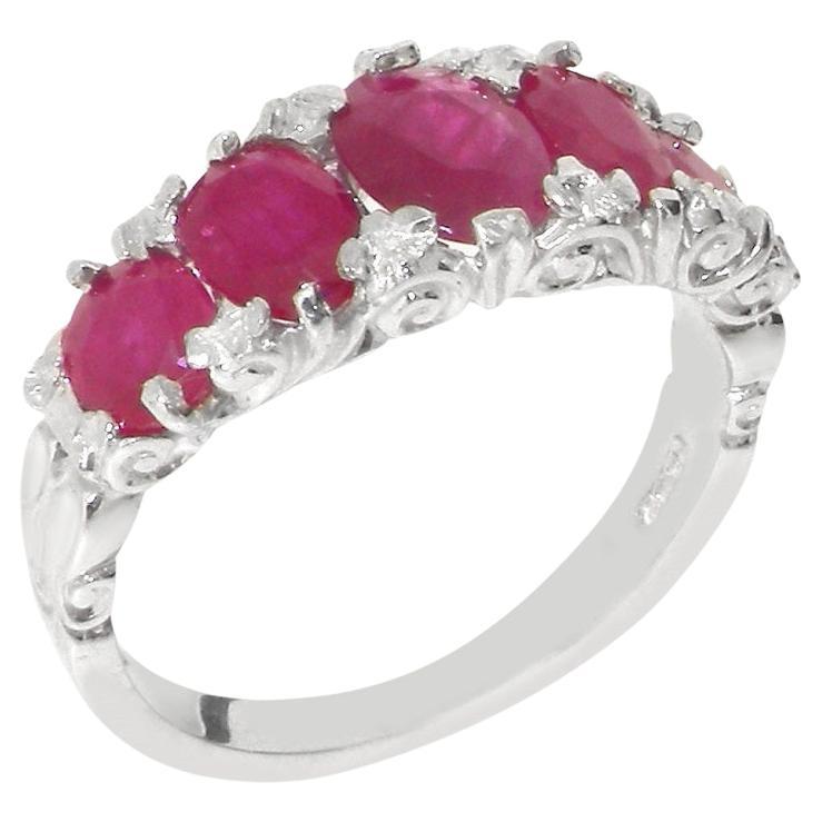 Solid 10K White Gold Ruby Five Stone Ring Engagement Ring Customizable