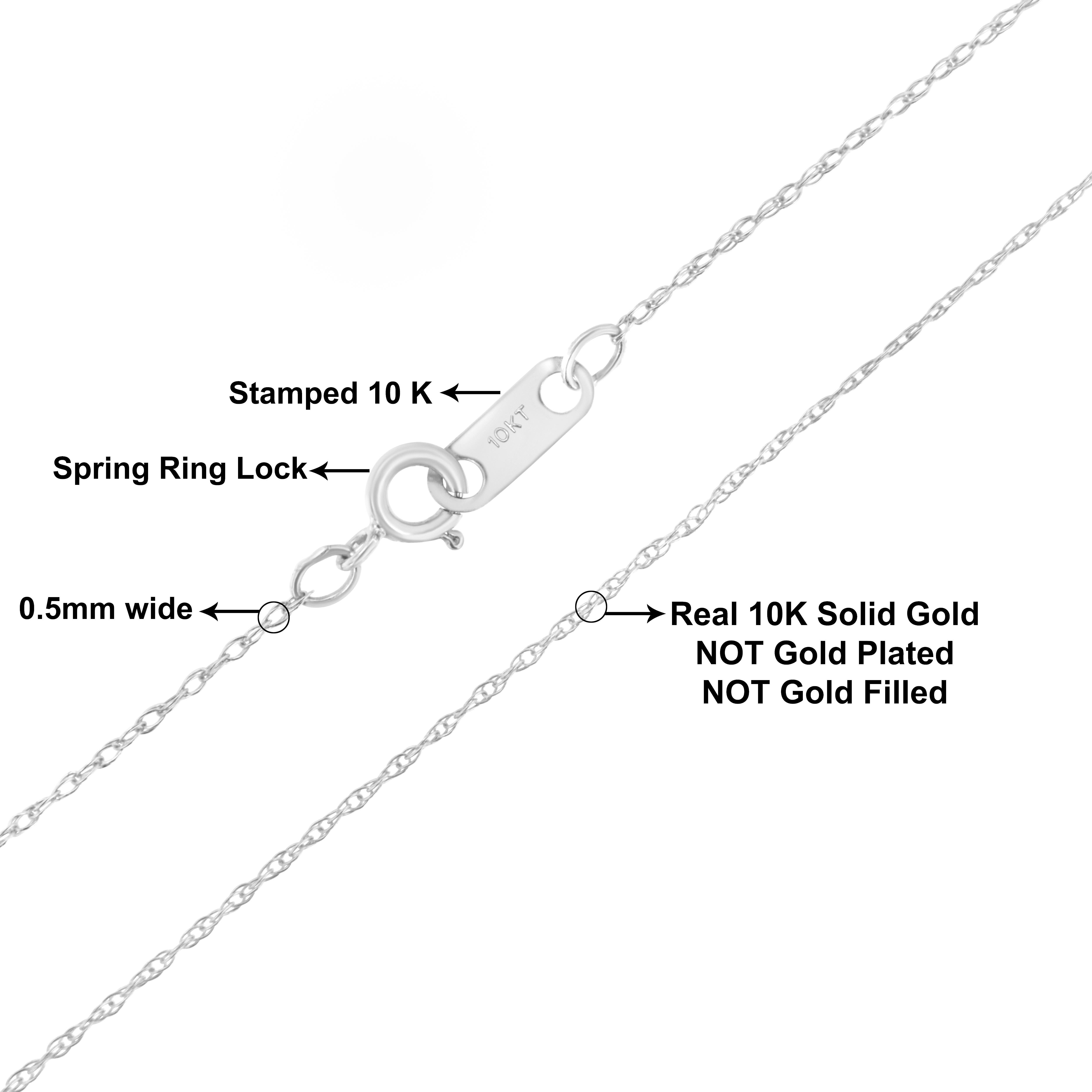 Ein einfaches und zierliches 10K Weißgold Seil Kette misst 20 Zoll in der Länge befestigt sicher mit einem Standard-Federring-Verschluss. Diese Kette kann die meisten Ketten ersetzen und passt perfekt zu kleinen bis mittelgroßen Anhängern. Die Kette