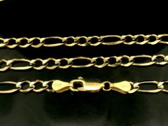 Solid 10k Yellow Gold 22" Classic Figaro Link Chain Necklace w/ Lobster Claw