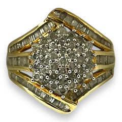 Solid Gelbgold Floral Diamant Cluster-Ring Größe 6