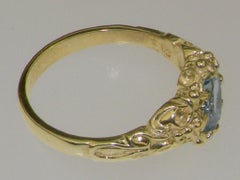 Solid 10K Yellow Gold Natural AAA Aquamarine Womens Solitaire Ring Customizable
