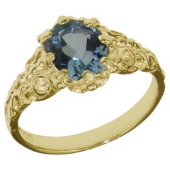 Bague solitaire pour femme en or jaune massif 10K aigue-marine naturelle AAA Personnalisable