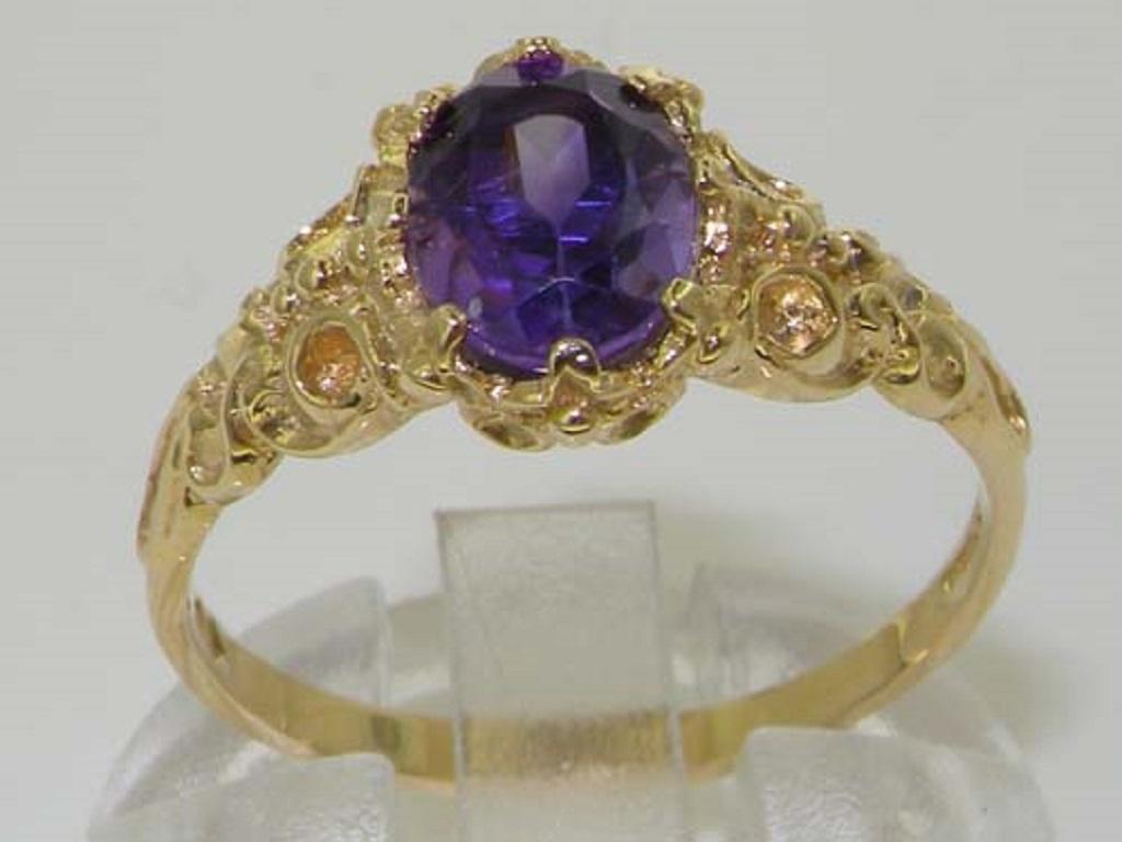 En vente :  Bague solitaire personnalisable en or jaune massif 10 carats avec améthyste naturelle de style vintage 3
