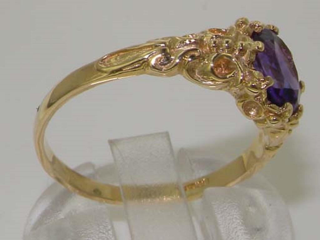 En vente :  Bague solitaire personnalisable en or jaune massif 10 carats avec améthyste naturelle de style vintage 4