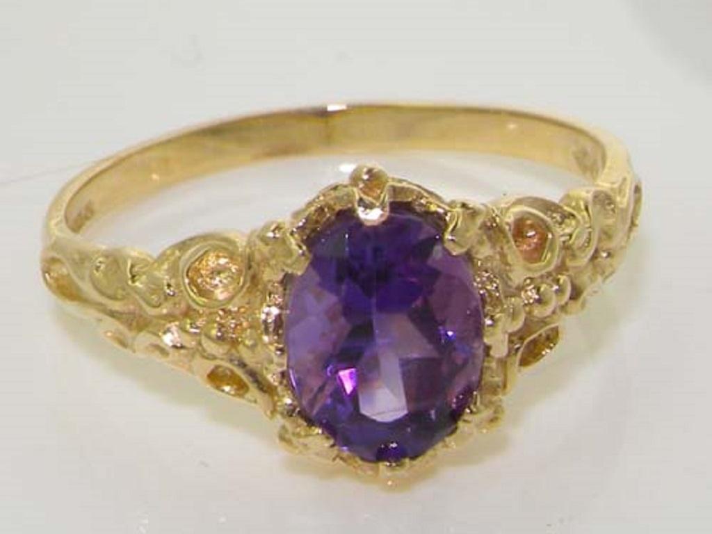 En vente :  Bague solitaire personnalisable en or jaune massif 10 carats avec améthyste naturelle de style vintage 6