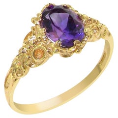 Bague solitaire personnalisable en or jaune massif 10 carats avec améthyste naturelle de style vintage
