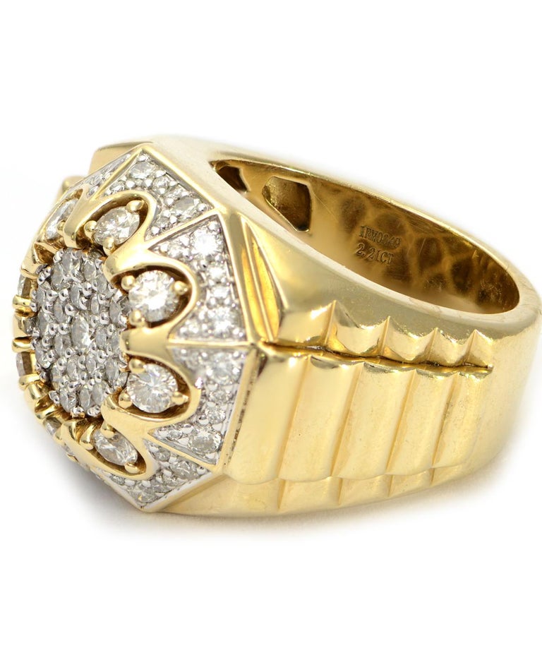 Solid 10 Karat Yellow Gold Natural Diamond Cluster Men's Ring 20.3g For ...