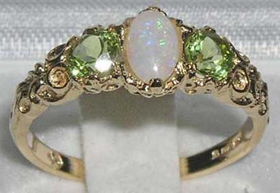 For Sale:  Solid 10k Yellow Gold Natural Opal & Peridot Womens Trilogy Ring Customizable 2