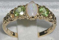 Solid 10k Yellow Gold Natural Opal & Peridot Womens Trilogy Ring Customizable