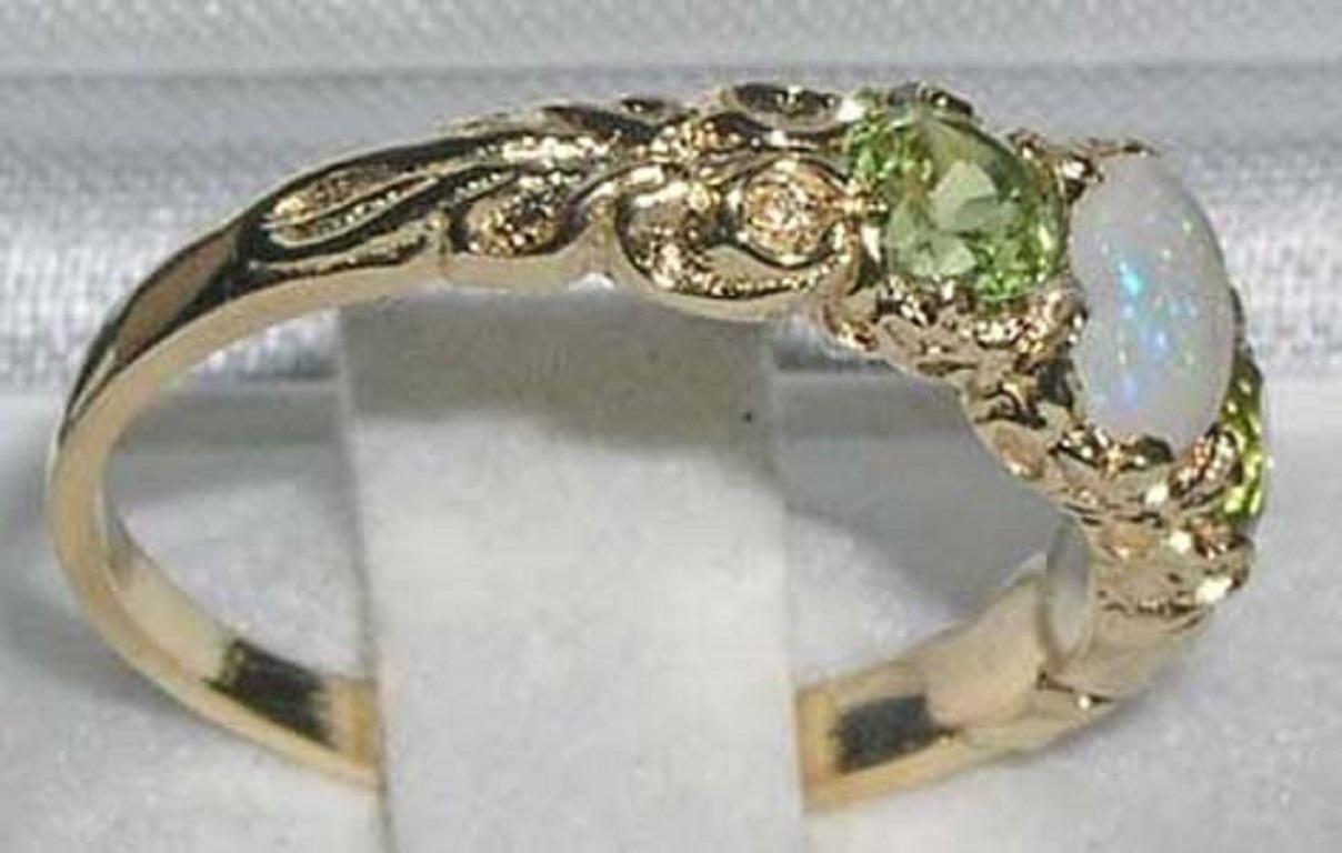 For Sale:  Solid 10k Yellow Gold Natural Opal & Peridot Womens Trilogy Ring Customizable 3