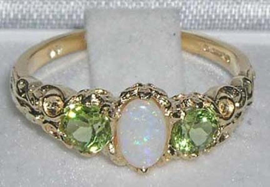 For Sale:  Solid 10k Yellow Gold Natural Opal & Peridot Womens Trilogy Ring Customizable 4