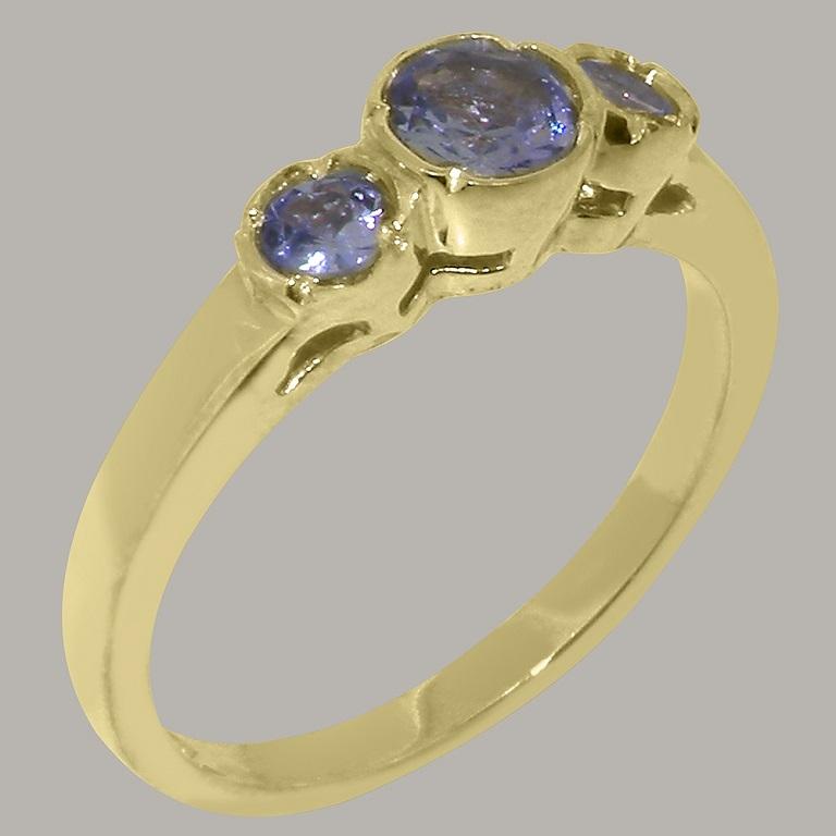 Im Angebot: Massiv 10k Gelbgold Natürlicher Tansanit Damen Trilogy Ring anpassbar () 2