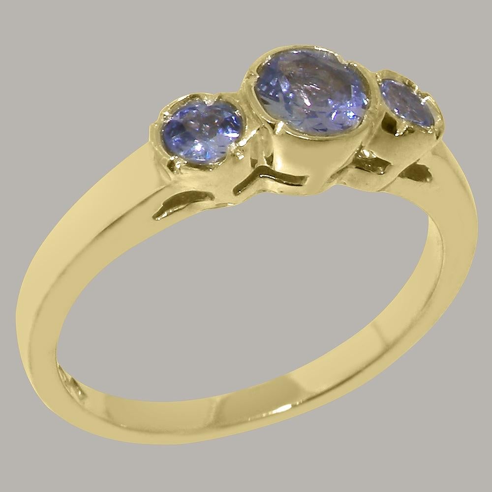 Im Angebot: Massiv 10k Gelbgold Natürlicher Tansanit Damen Trilogy Ring anpassbar () 3
