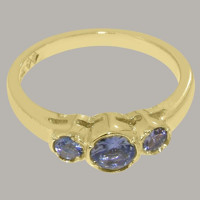 Im Angebot: Massiv 10k Gelbgold Natürlicher Tansanit Damen Trilogy Ring anpassbar () 5