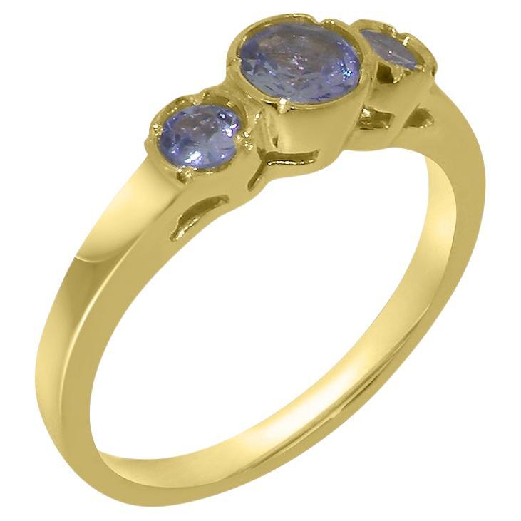 Solid 10k Yellow Gold Natural Tanzanite Womens Trilogy Ring Customizable