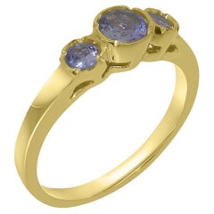 Anillo Trilogía de Tanzanita Natural para Mujer en Oro Amarillo Macizo de 10k Personalizable