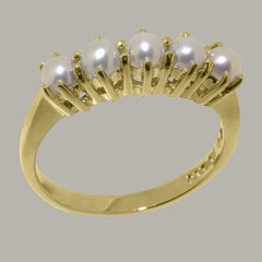 Solid 10k Yellow Gold Pearl womens Eternity Ring Customizable