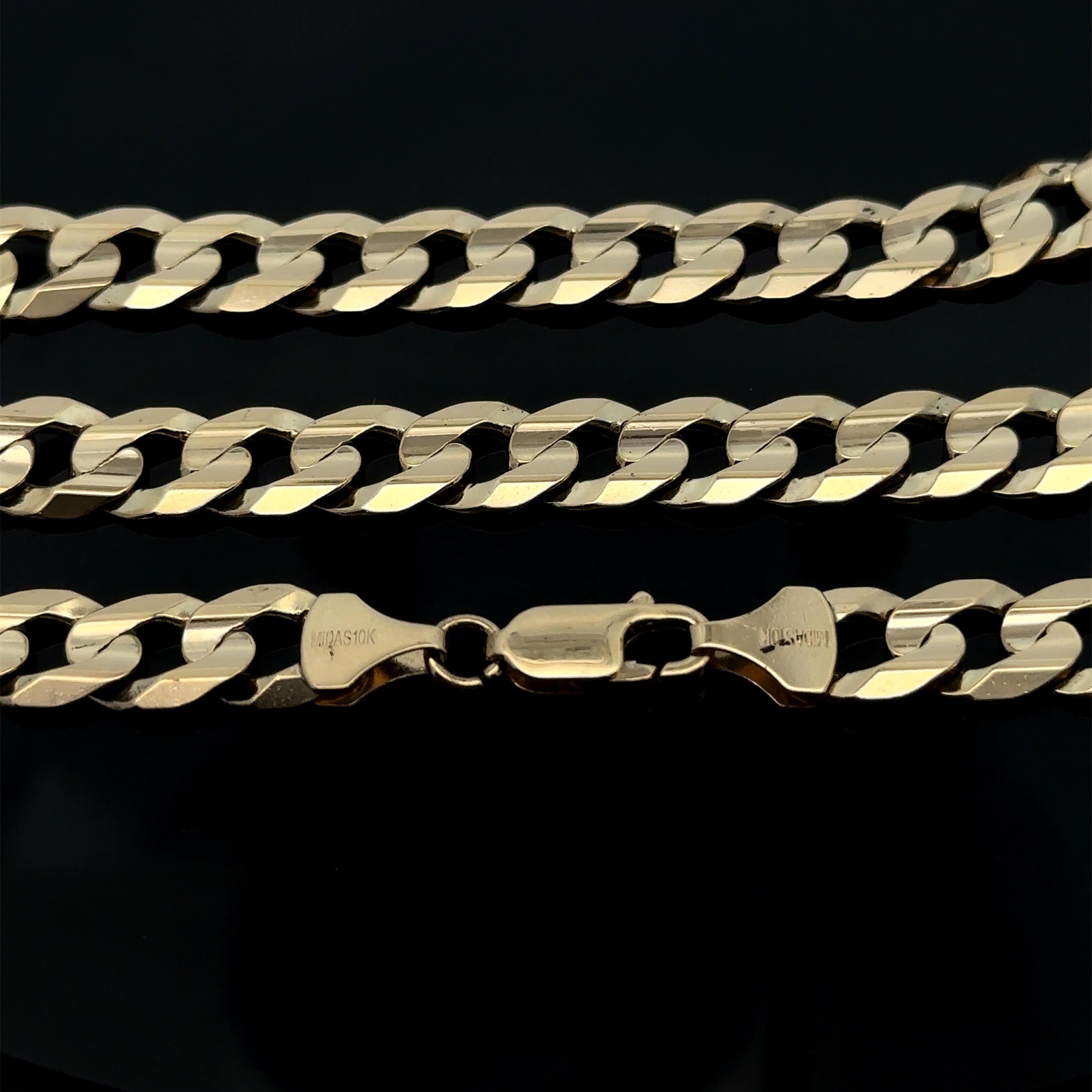 Collier à maillons cubains large 22 pouces en or jaune massif 10 carats finition polie Unisexe en vente