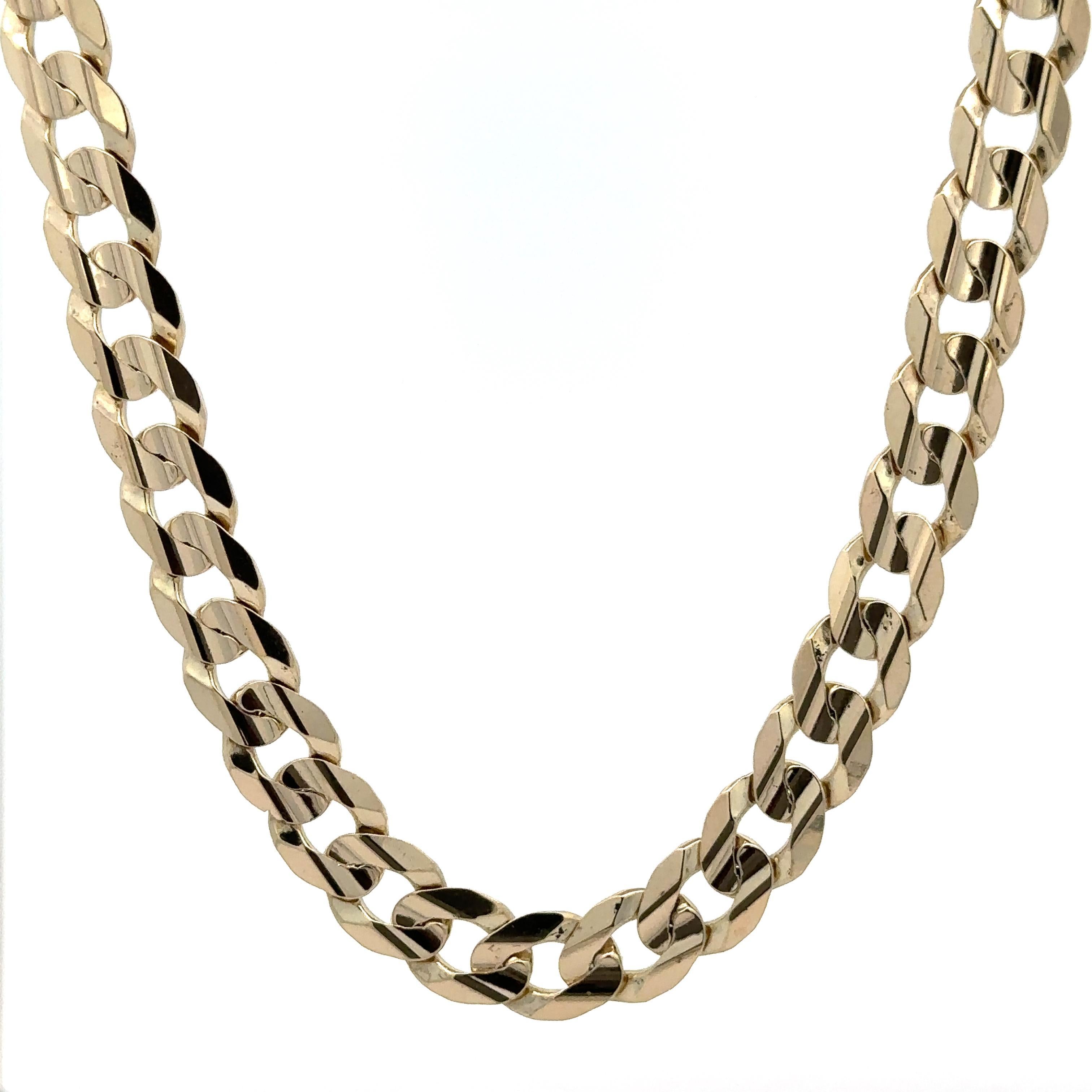Collier à maillons cubains large 22 pouces en or jaune massif 10 carats finition polie en vente 1