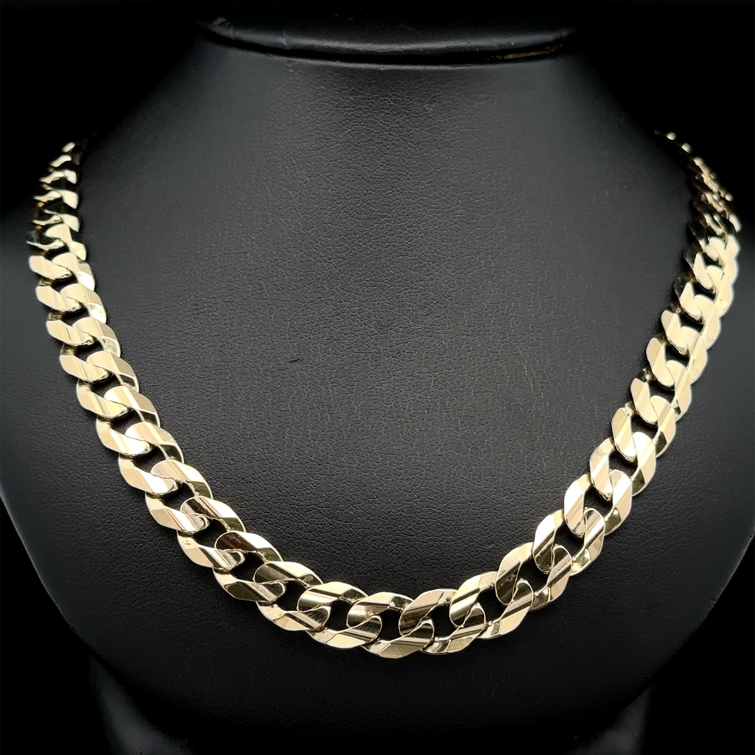 Collier à maillons cubains large 22 pouces en or jaune massif 10 carats finition polie en vente 3