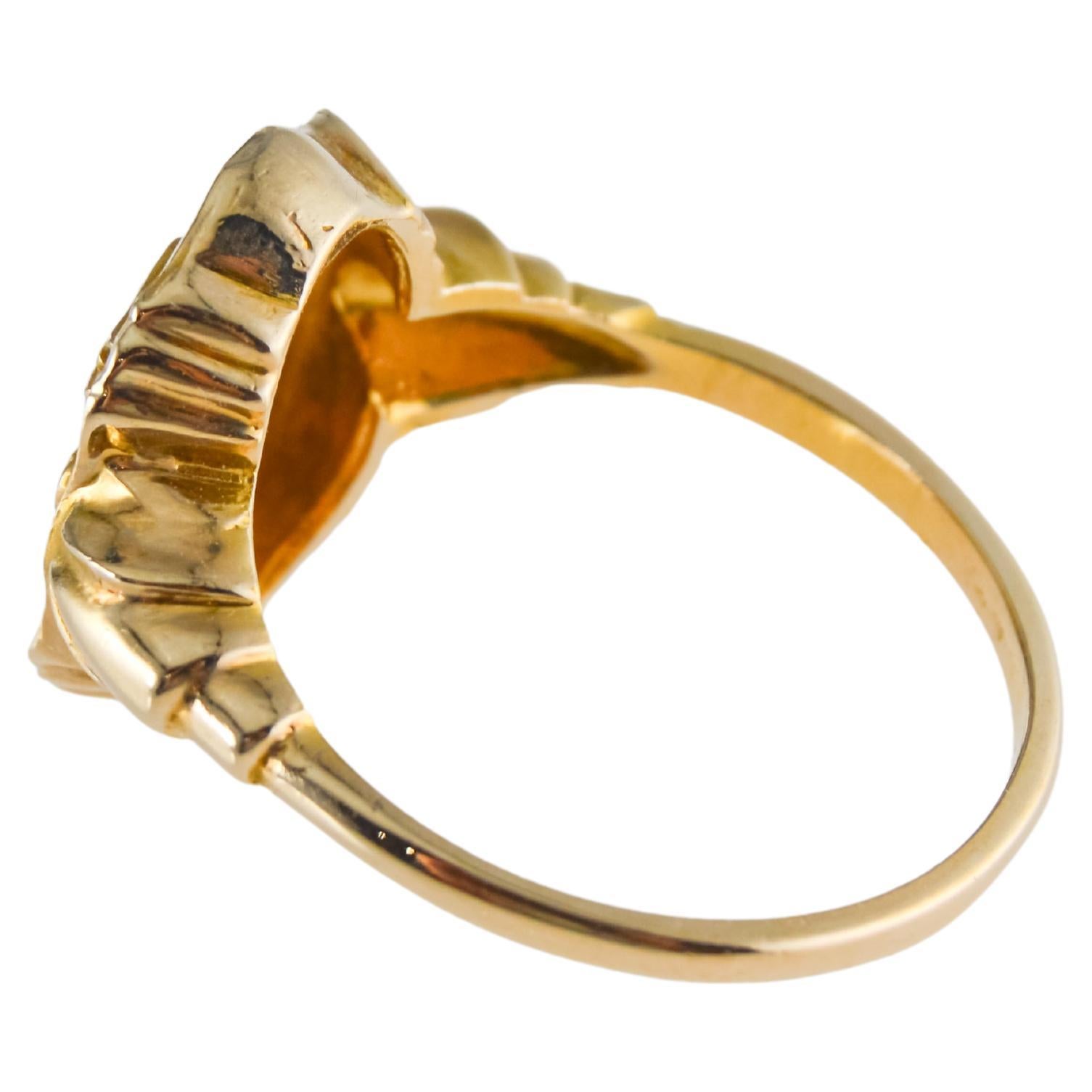Women's Solid 10Kt. Gold Art Deco Die Struck School Ring Hand Constructed from 1940's For Sale