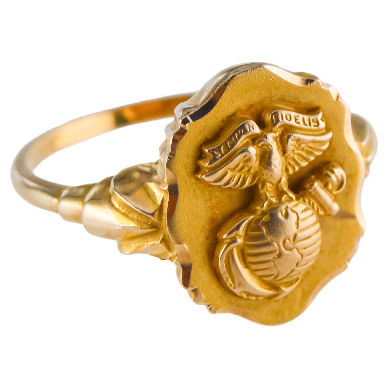 Solid 10Kt. Gold Art Deco Die Struck School Ring Hand Constructed from 1940's For Sale