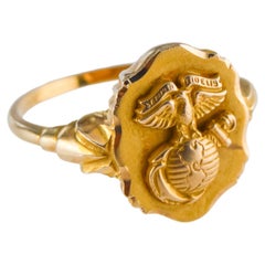 Retro Solid 10Kt. Gold Art Deco Die Struck School Ring Hand Constructed from 1940's