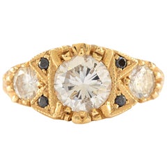 Solid 14 Karat Gold Antique Style Genuine Diamond Ring with Sapphires 5.1g