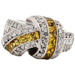 Solid 14 Karat Gold Genuine Diamond and Yellow Sapphire Criss Cross Ring 14.0g