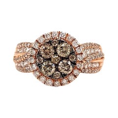 Solid 14 Karat Rose Gold Genuine Champagne and White Diamond Cluster Ring 4.9g