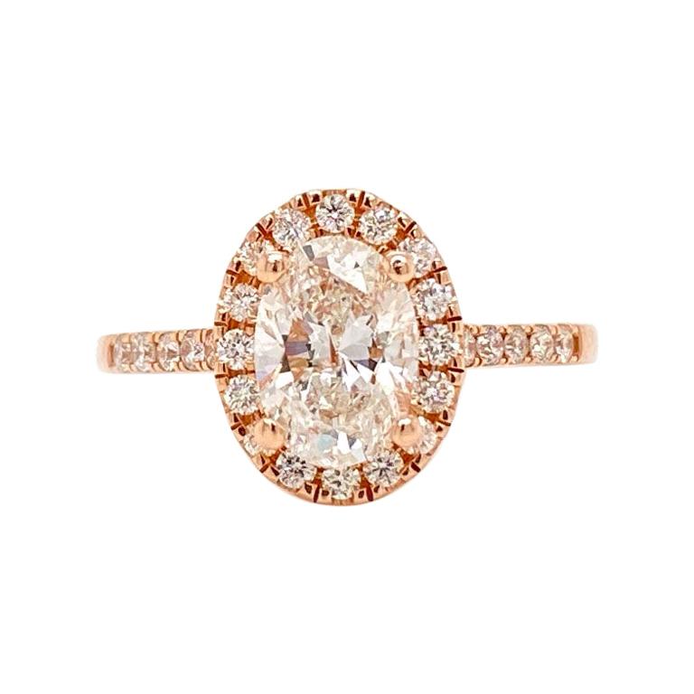 Solid 14 Karat Rose Gold Genuine Oval Diamond 1.00 Carat Halo Ring 2.8g